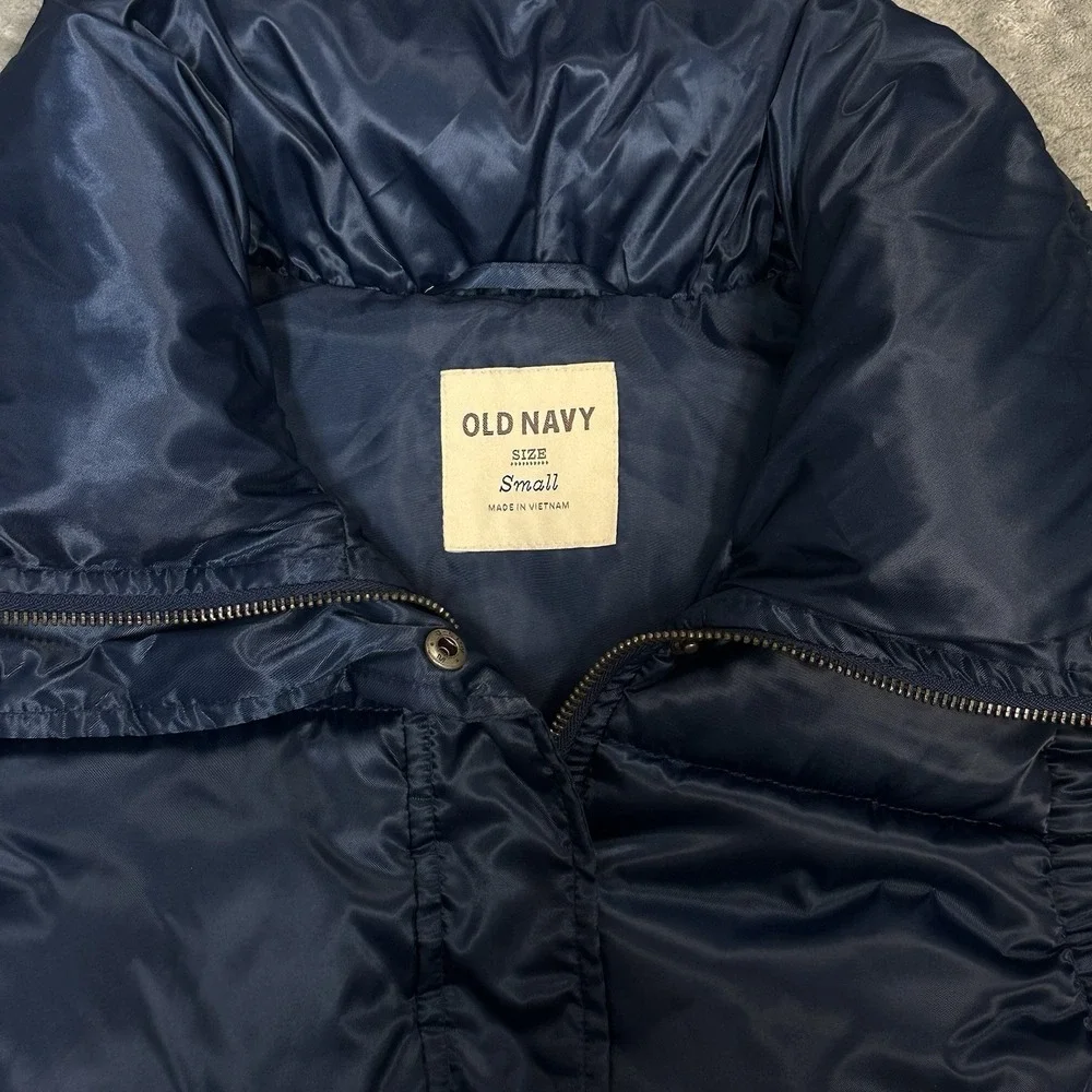 Old Navy Puffer Vest Jacket Womens Size S Blue Full Zipper Sleeveless 100% Nylon